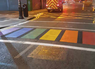 A rainbow walk appeared in the city centre overnight to mark Pride 2021