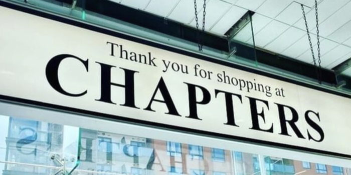 sign above the door at Chapters Bookstore, reads "thank you for shopping at Chapters"