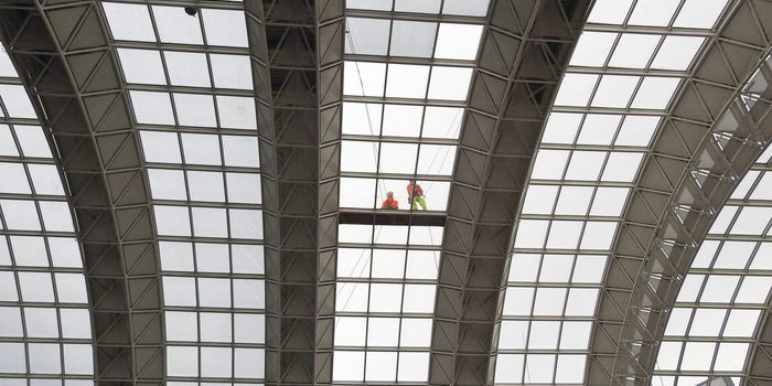 people working on the glass ceiling at blanchardstown centre