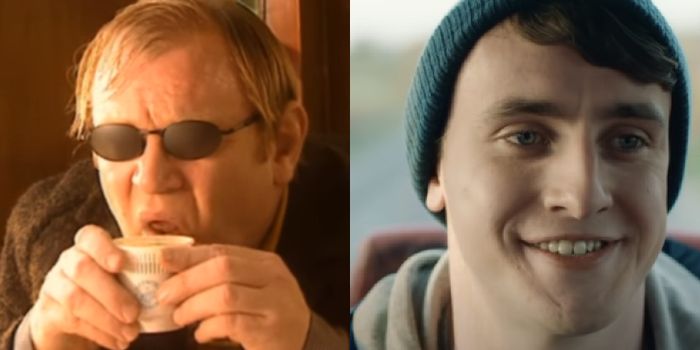 side by side stills of brendan gleeson in caca milis and paul mescal in the 2018 dennys ad