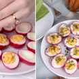 These pink deviled eggs make for a perfect side-dish this Easter