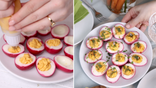 These pink deviled eggs make for a perfect side-dish this Easter